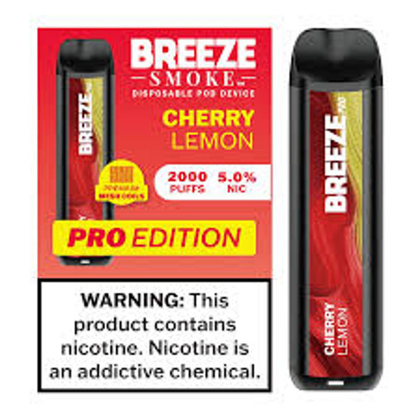 Breeze Pro 2K cherry lemon disposable vape with 5% nicotine.