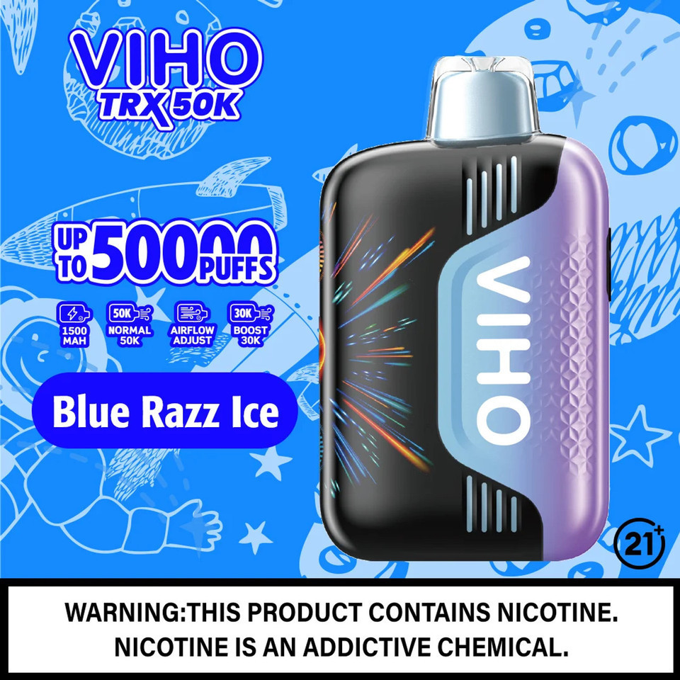 VIHO TXR 50K puff high-capacity vape with blueberry raspberry ice flavor