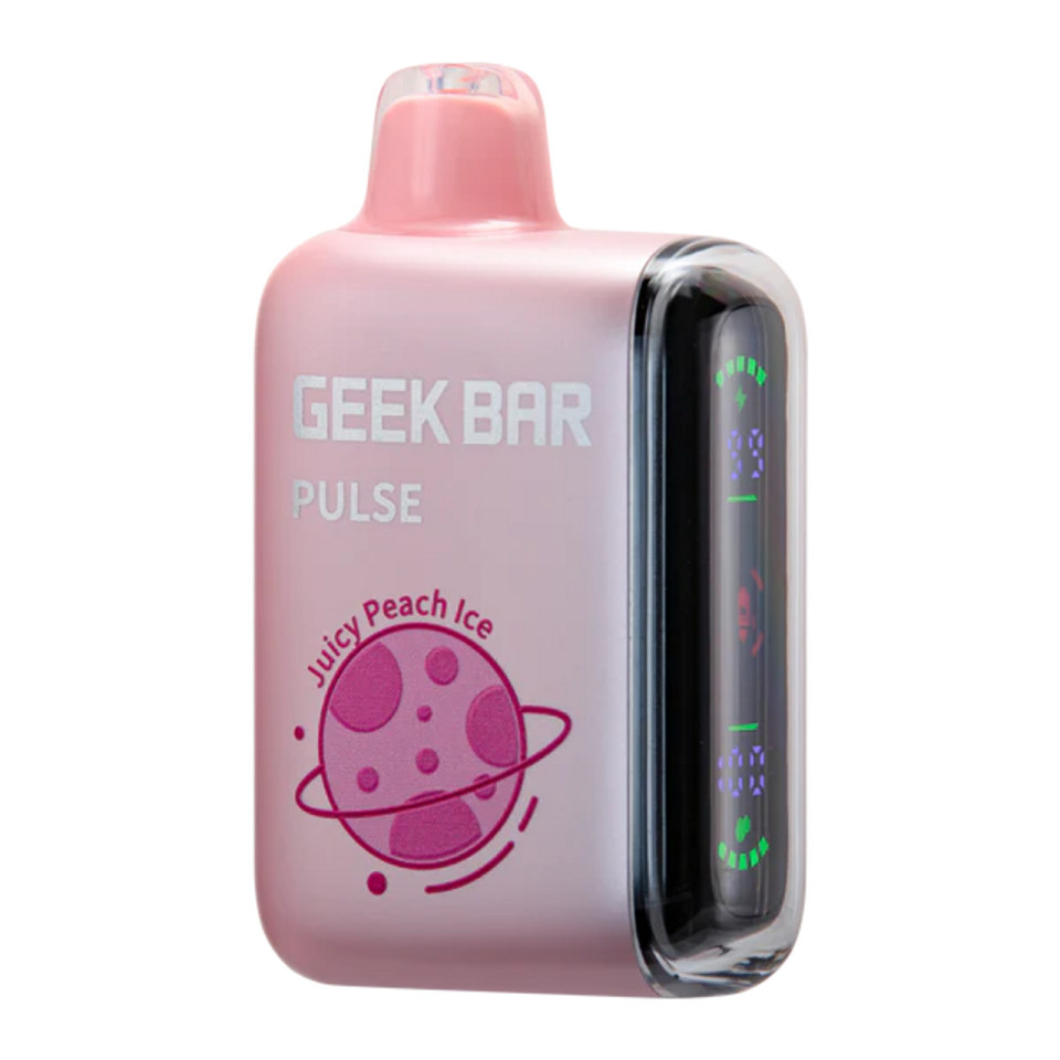 Juicy Peach Ice Geek Bar Pulse 16ml rechargeable vape.