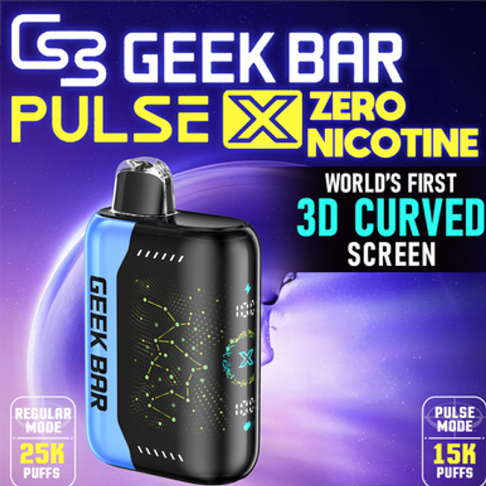 Geek Bar Pulse X Edition 25,000 Puff 5% Nicotine rechargeable disposable vape.