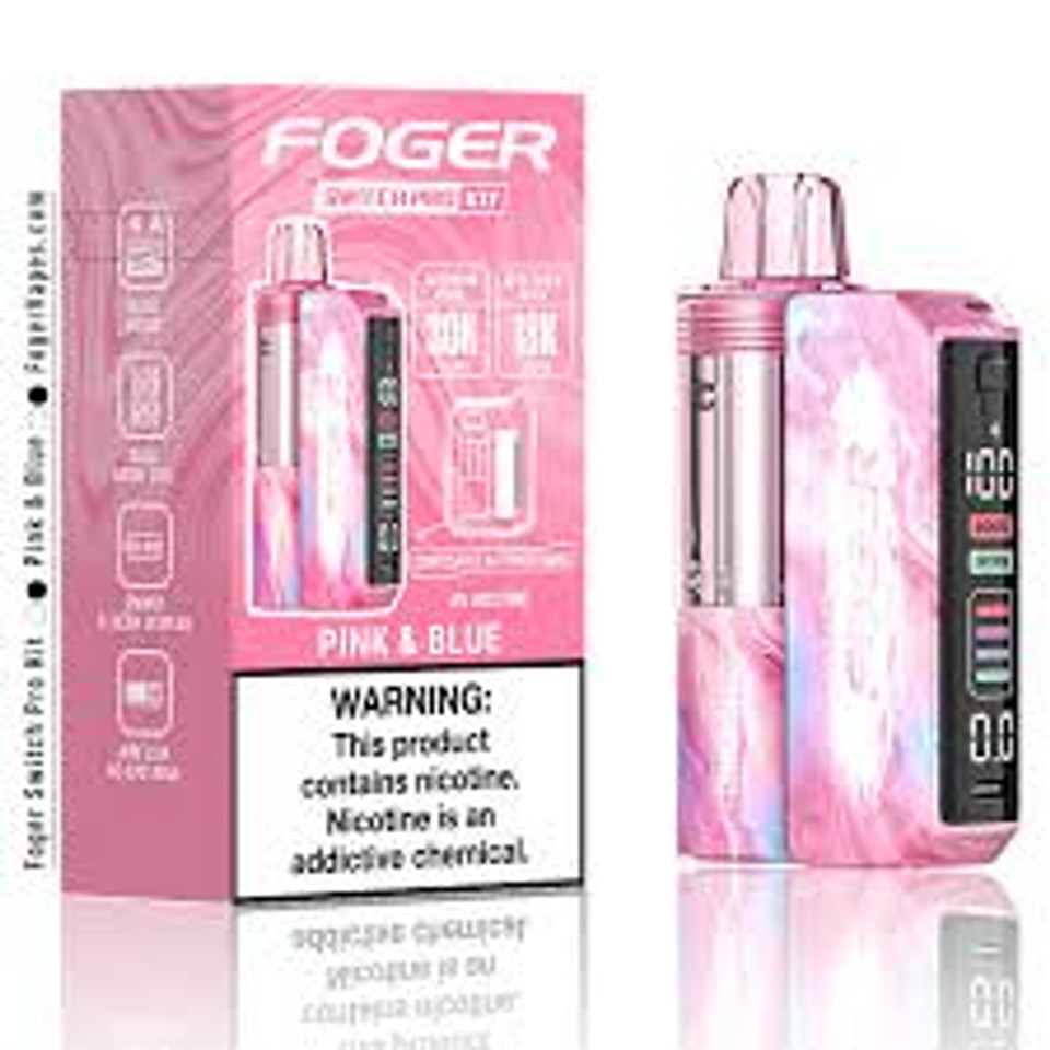 Pink & Blue Fusion FOGER Switch Pro high-capacity disposable pod.