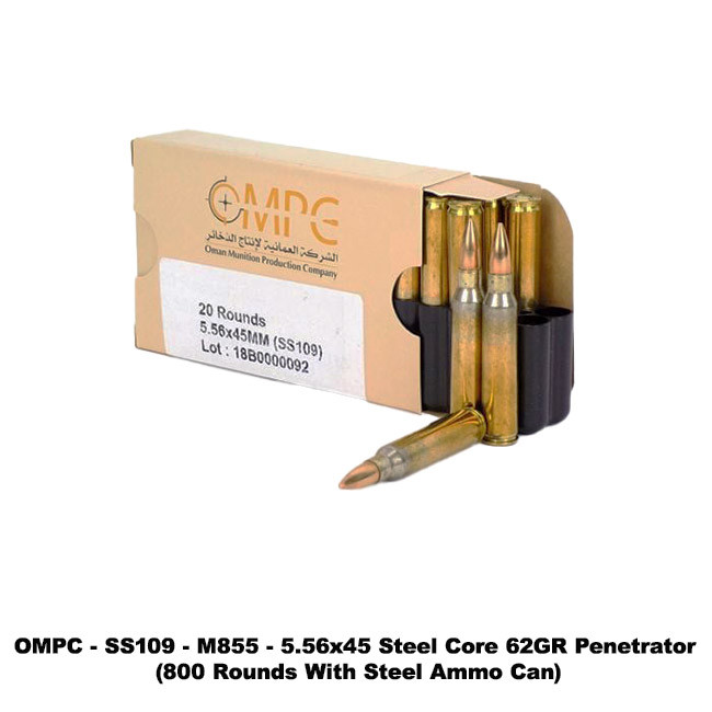 5.56 SS109 Steel Core 62gr W/ Ammo Can 800rnds