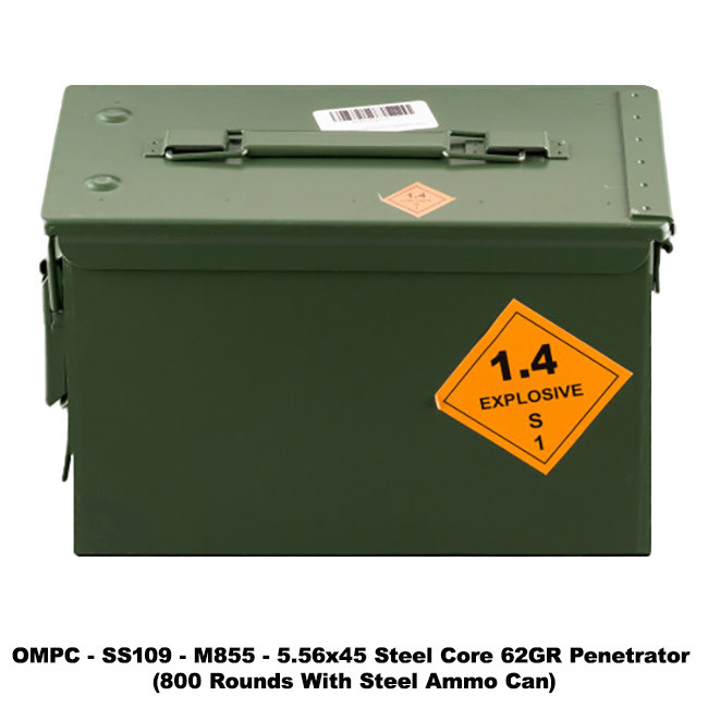 5.56 SS109 Steel Core 62gr W/ Ammo Can 800rnds