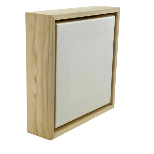 A Natural Poplar Wood Floater Frame showcasing a 1.5" deep canvas. The frame displays smooth wood grain and a clean, modern profile.