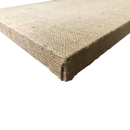 Premium 1.5" deep stretched burlap canvas featuring a coarse natural fiber surface ideal for textured, rustic, and mixed-media artwork.