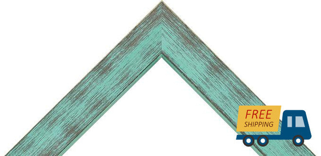A beautiful turquoise poplar picture frame with a rustic weathered finish, designed to fit 3/4" deep canvases and add a bright, artistic accent to any artwork.