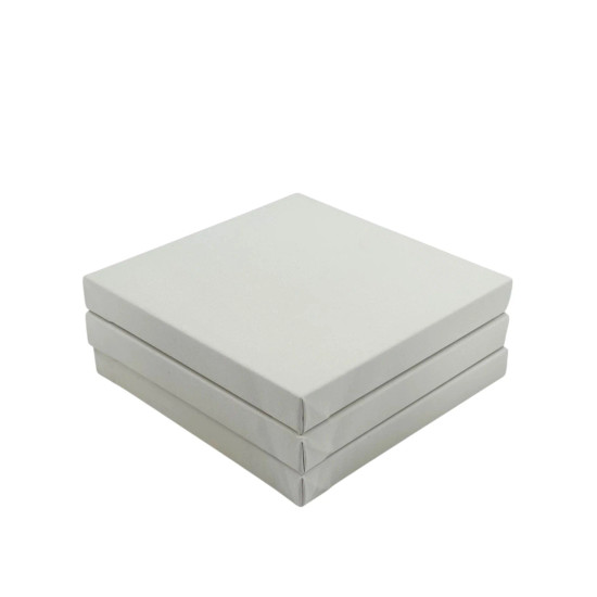 A stack of Gallery Wrapped Stretched Art Canvases featuring a 1.5″ deep profile for a bold, professional look. Made with premium cotton canvas fabric, ideal for acrylic and oil painting.