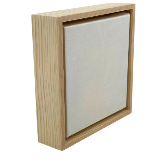 Natural Ponderosa Pine Floater Frame designed for 1.5" deep canvases. Smooth finish, clean edges, and modern profile enhance artwork presentation with a minimal, natural wood look.
