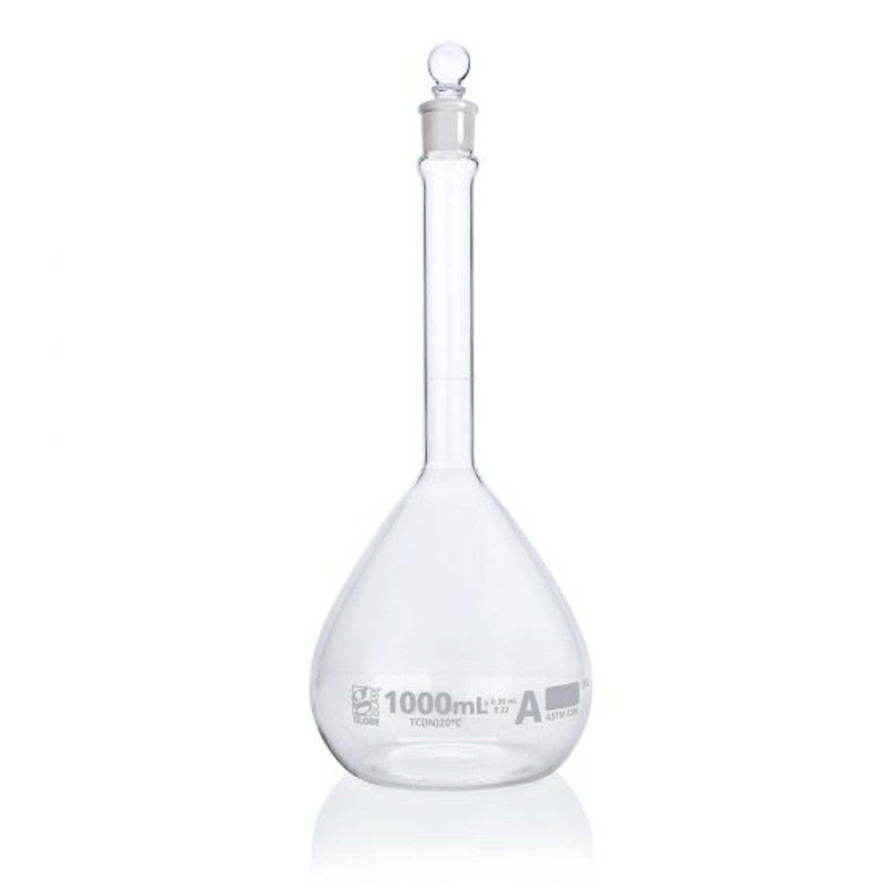 Borosilicate Glass ASTM Volumetric Flask with Glass Stopper, 1000