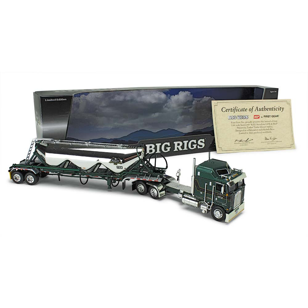 69-1617: Big Rigs #11: Kuhnle Brothers
1/64 scale Kenworth® K100 COE Aerodyne Sleeper with Heil® 3-Drop Pneumatic Tanker Trailer
