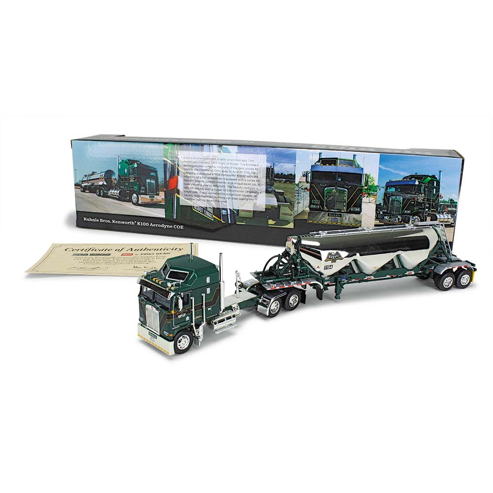 69-1617: Big Rigs #11: Kuhnle Brothers
1/64 scale Kenworth® K100 COE Aerodyne Sleeper with Heil® 3-Drop Pneumatic Tanker Trailer