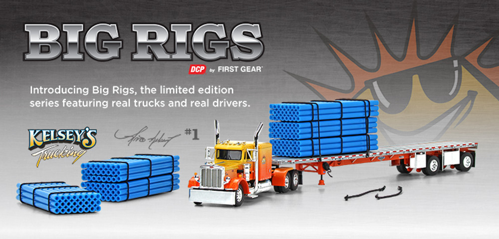 69-0700: Big Rigs #1: Kelsey's Trucking "Sunrise Express" 
1/64 Scale Peterbilt Model 359 Diecast Truck Replica