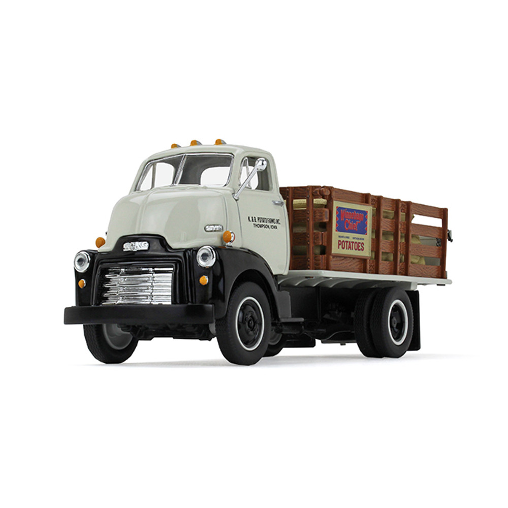 19-4110: K. & B. Potato Farms, Inc.
1/34 scale 1952 GMC Cab-Over Engine Stake Truck with Sack Load Diecast Replica
