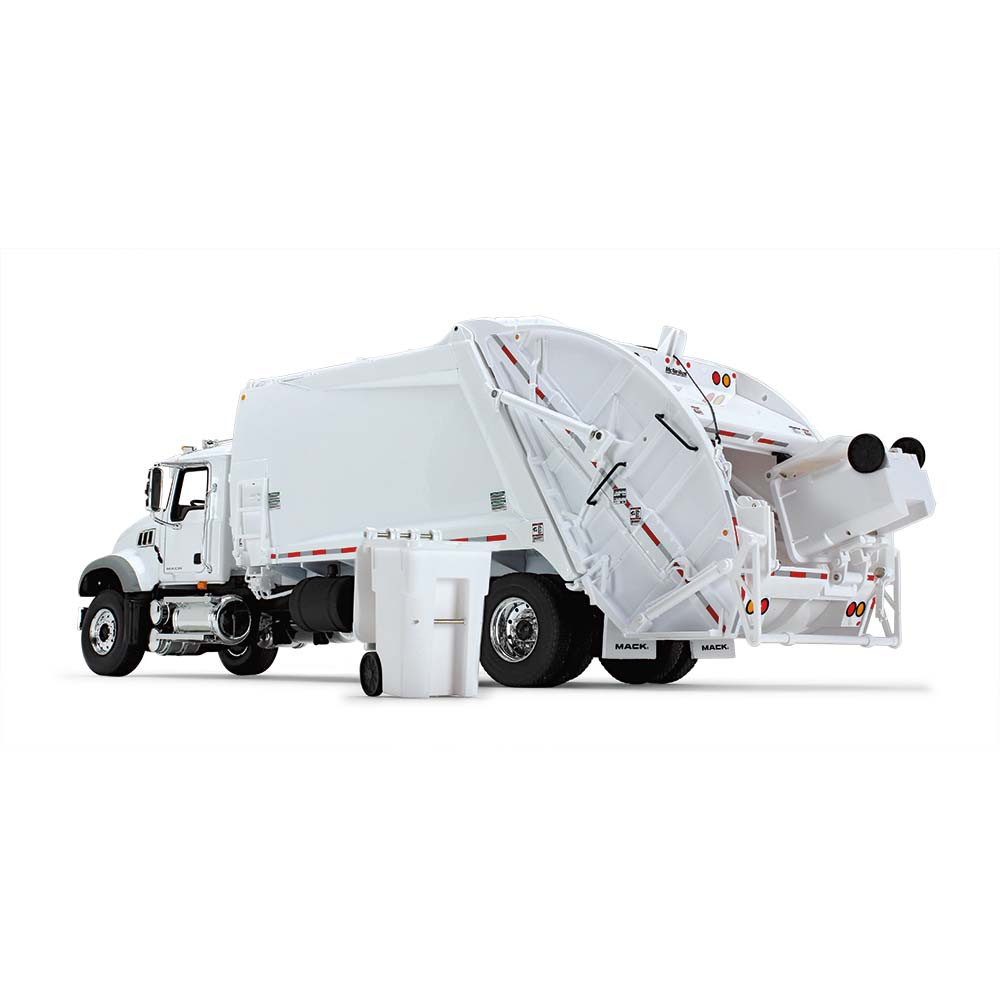 White/White Mack Granite MP with McNeilus Rear Loader & Trash Carts