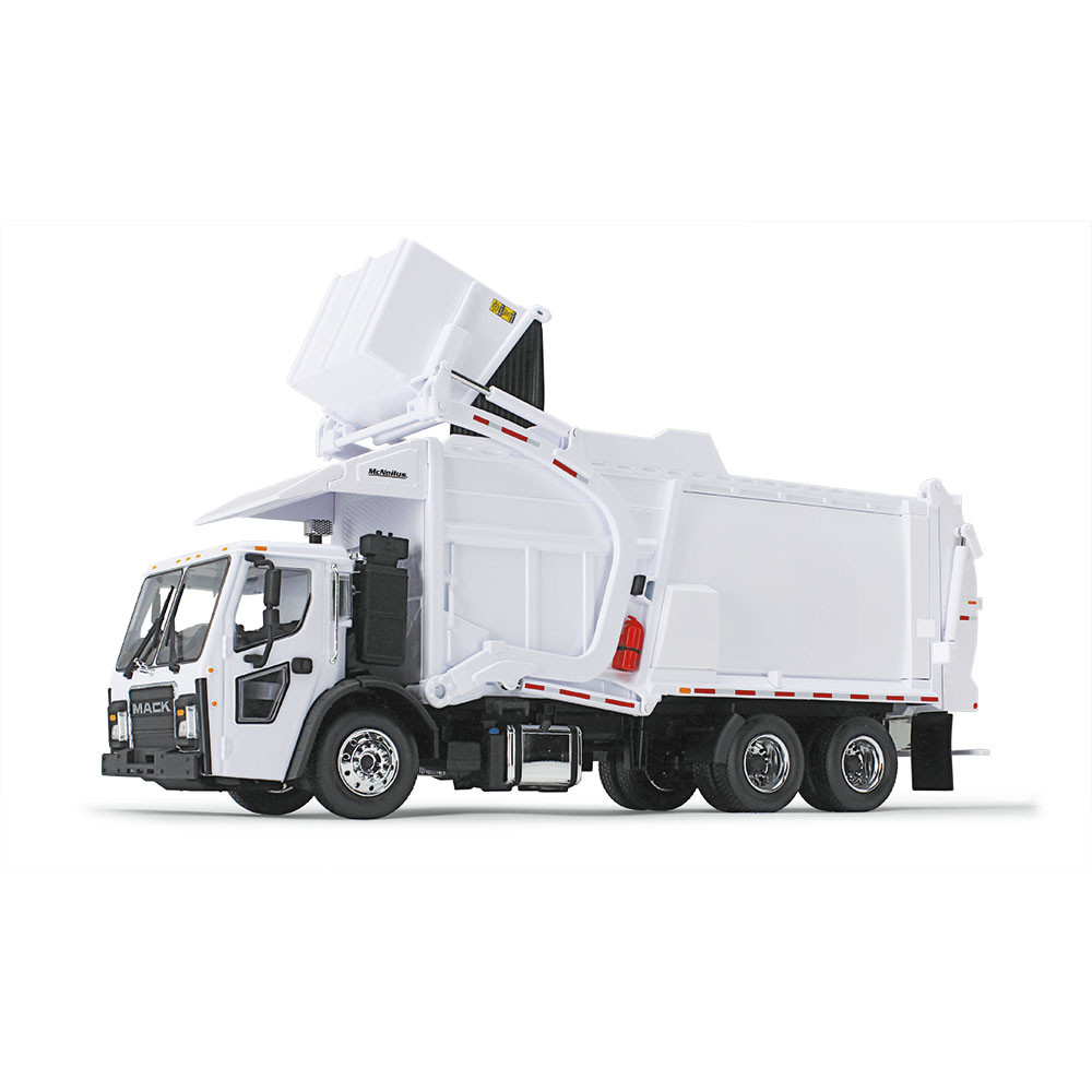 White/White Mack LR with McNeilus Meridian Front Loader & Trash Bin