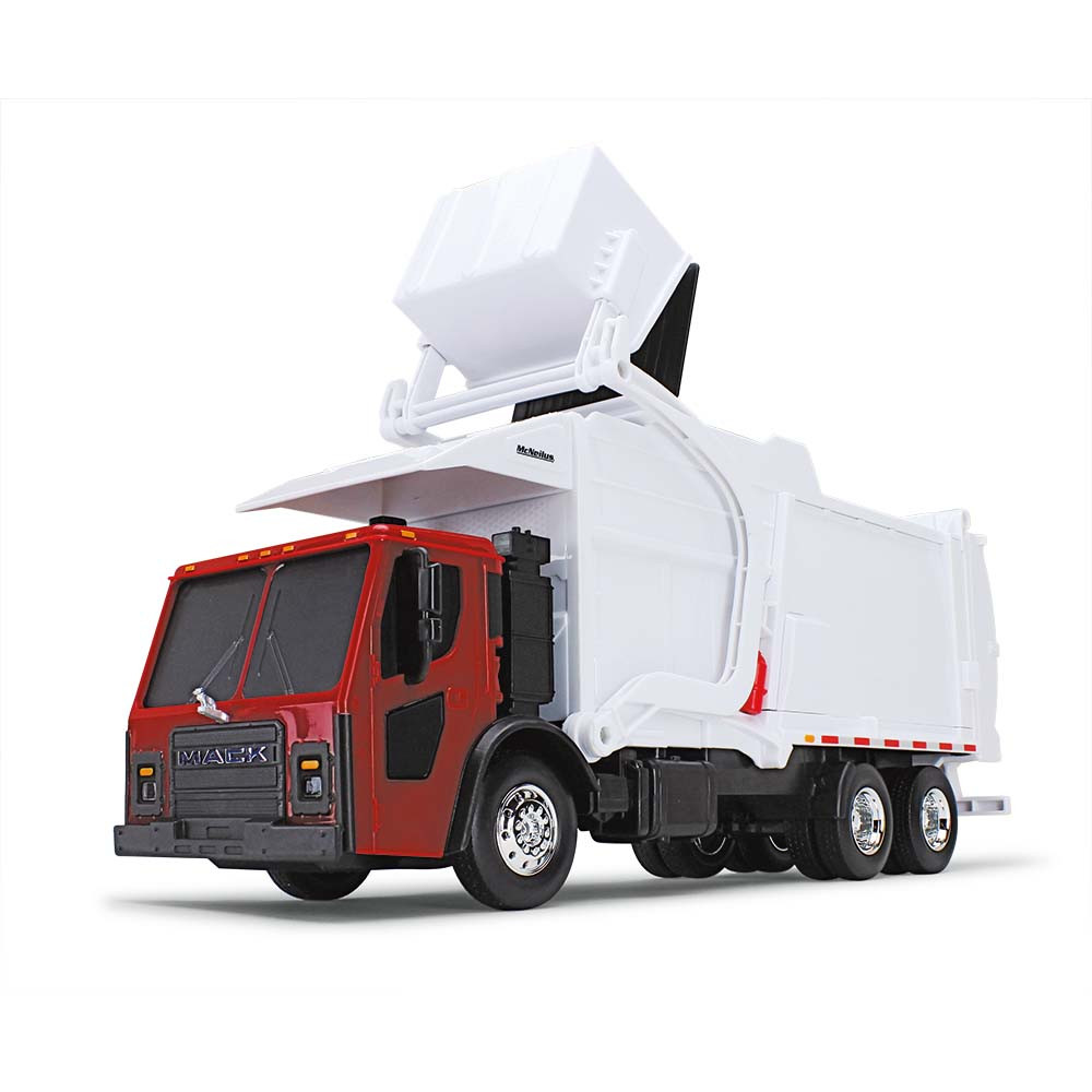 Red/White Mack LR with McNeilus Meridian Front Load Refuse Truck