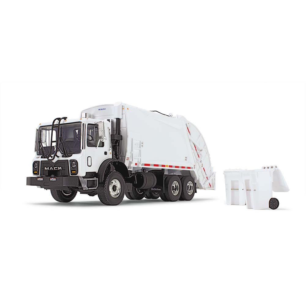 White Mack TerraPro with McNeilus Rear Loader & Trash Carts