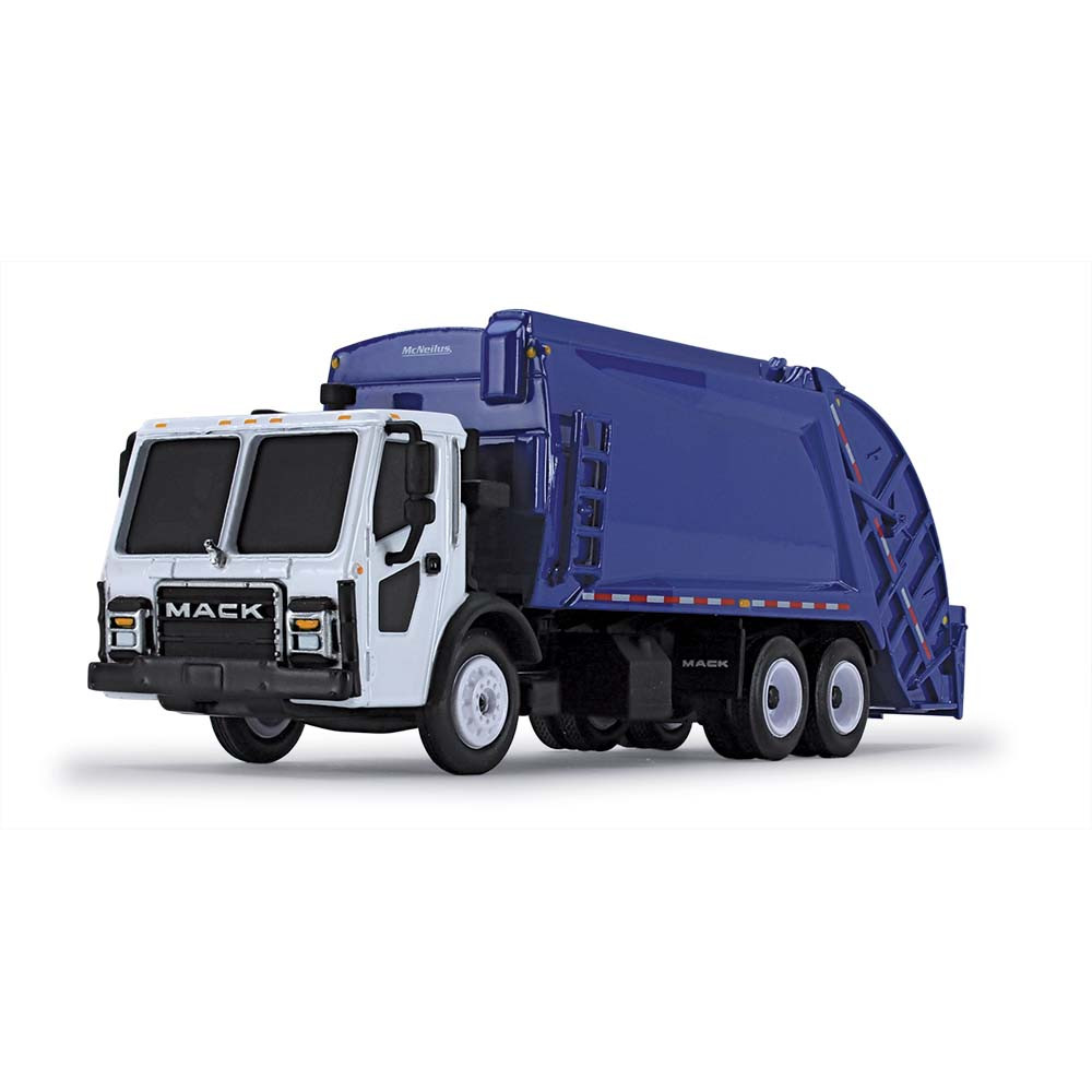 White/Blue Mack LR with McNeilus Rear Loader