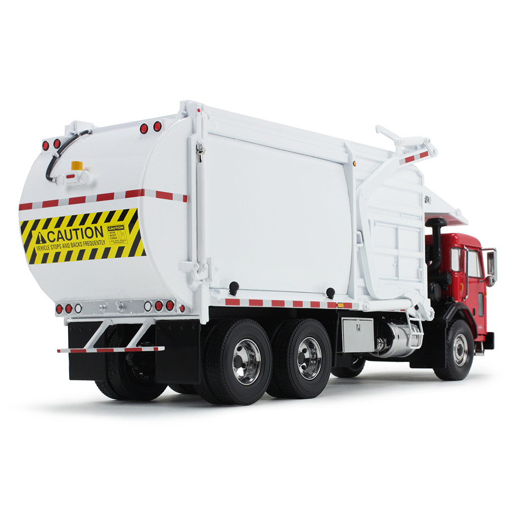 Red/White Peterbilt Model 520 with Wittke Front Loader and Trash Bin