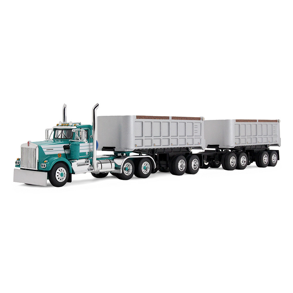 Turquoise/White 1/64 Kenworth W900A Day Cab & 22' Dual End Dump