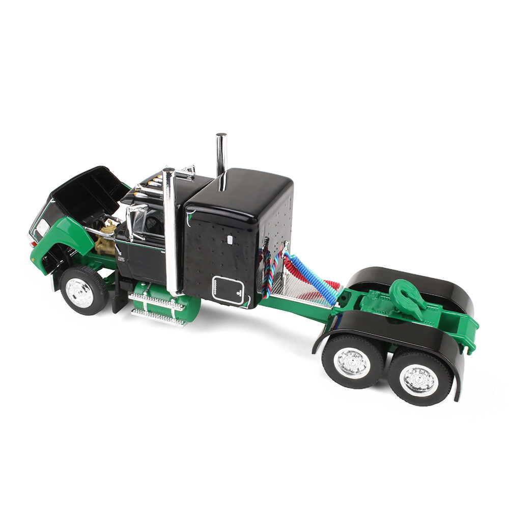 Black/Green Ford LTL 9000 with 60" Flat Top Sleeper & 45' Wilson Vintage Livestock Trailer