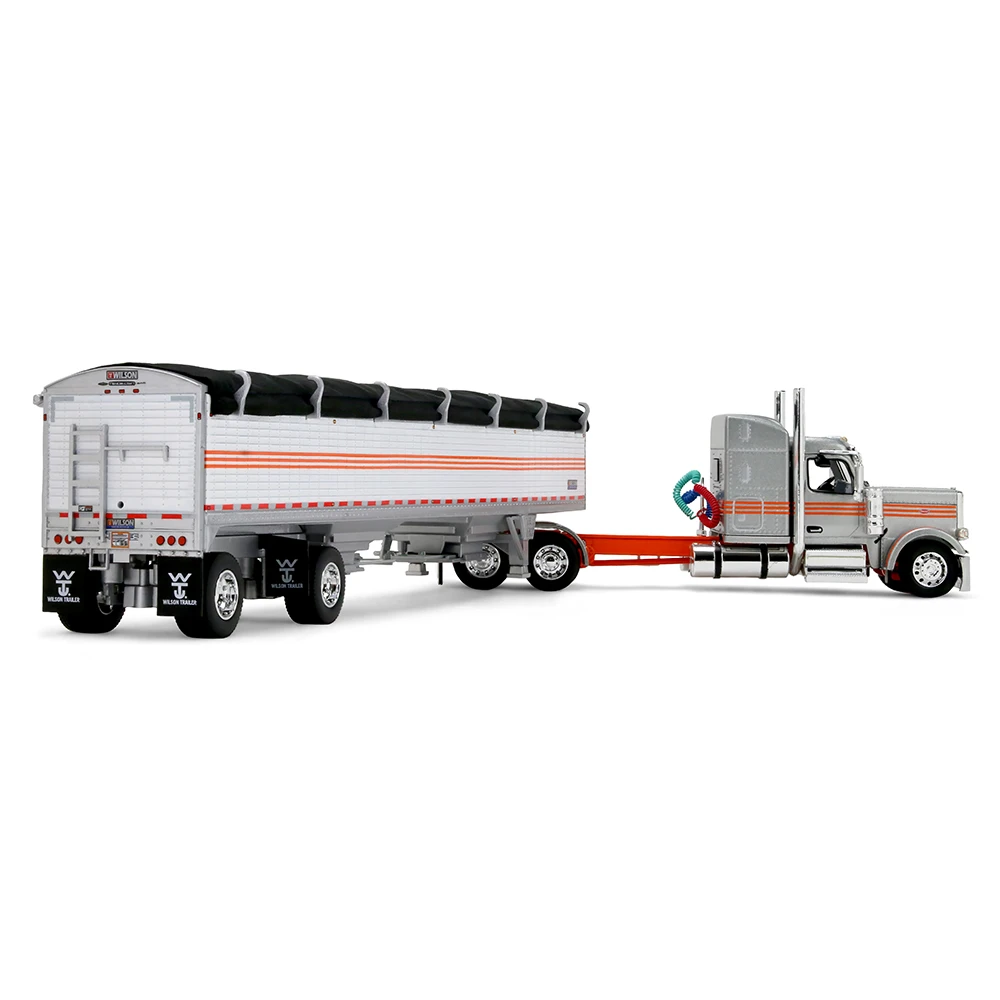 Silver/Orange Peterbilt Model 589 with 58" Mid-Roof Sleeper & 50' Wilson Pacesetter Grain Trailer