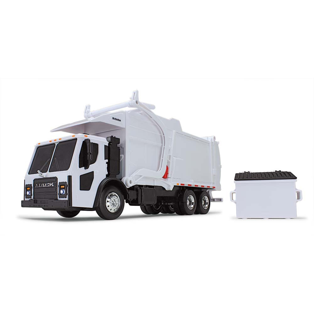 White Mack LR with McNeilus Meridian Front Load Refuse Truck & Bin