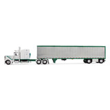 White/Green Peterbilt Model 389 with 63" Mid-Roof Sleeper & 53' Utility Trailer