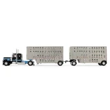 Black/Cyan Peterbilt Model 389 with 36" Flat Top Sleeper & 28' Wilson Silverstar Double Livestock Trailers