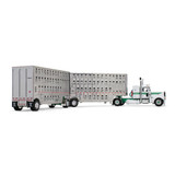 White/Green Peterbilt Model 389 with 36" Flat Top Sleeper & 28' Wilson Silverstar Double Livestock Trailers