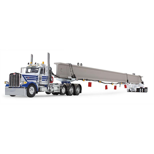 60-1674: White/Blue
1/64 scale Peterbilt Model 389 Day Cab & ERMC 4-Axle Hydra-Steer Trailer with Bridge Beam Section Load