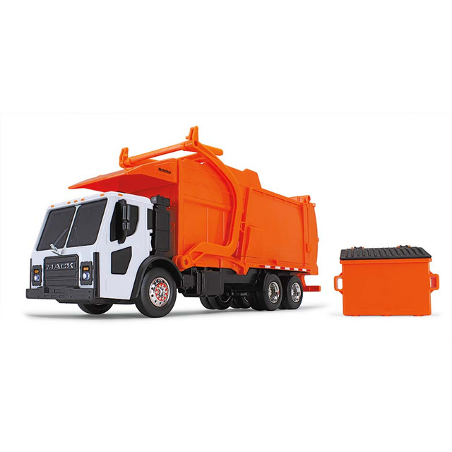 70-0625: White/Orange
1/25 scale Mack LR with McNeilus Meridian Front Load Refuse Truck & Bin including Lights and Sounds