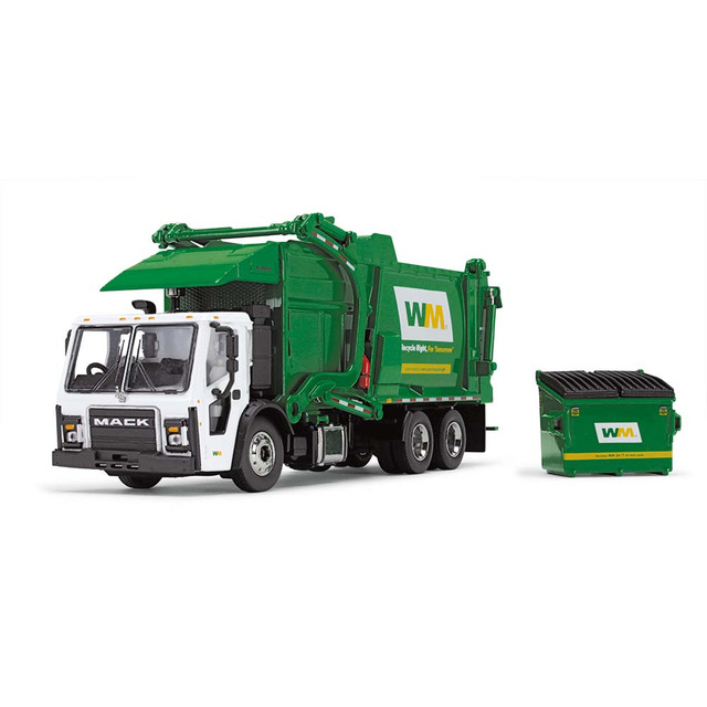 60-1796D: WM
1/64 scale Mack LR with McNeilus Meridian Front Load Refuse Truck and Trash Bin