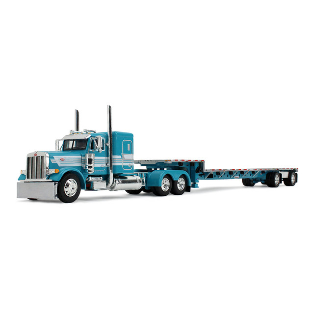 Teal Peterbilt Model 379 with 48" Flat Top Sleeper & Transcraft Step Deck Trailer Teal Peterbilt Model 379 with 48" Flat Top Sleeper & Transcraft Step Deck Trailer