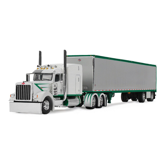 White/Green Peterbilt Model 389 with 63" Mid-Roof Sleeper & 53' Utility Trailer