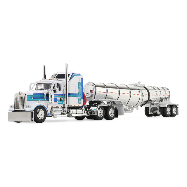 White/Blue Kenworth W900L with 60" Aerodyne Sleeper & Polar Deep Drop Trailer