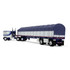 White/Blue Peterbilt Model 352 COE 110" Sleeper & 53' Wilson Roadbrute Flatbed Trailer with Covered Wagon