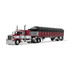 Maroon/White Peterbilt Model 389 with 63" Flat Top Sleeper & 53' Wilson Roadbrute Flatbed Trailer with Covered Wagon