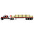 Black/Red GMC General with 60" Flat Top Sleeper & 48' Utility Flatbed Trailer with Lumber Load