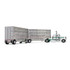 White/Green Peterbilt Model 389 with 36" Flat Top Sleeper & 28' Wilson Silverstar Double Livestock Trailers