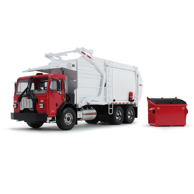 Red/White Peterbilt Model 520 with Wittke Front Loader and Trash Bin