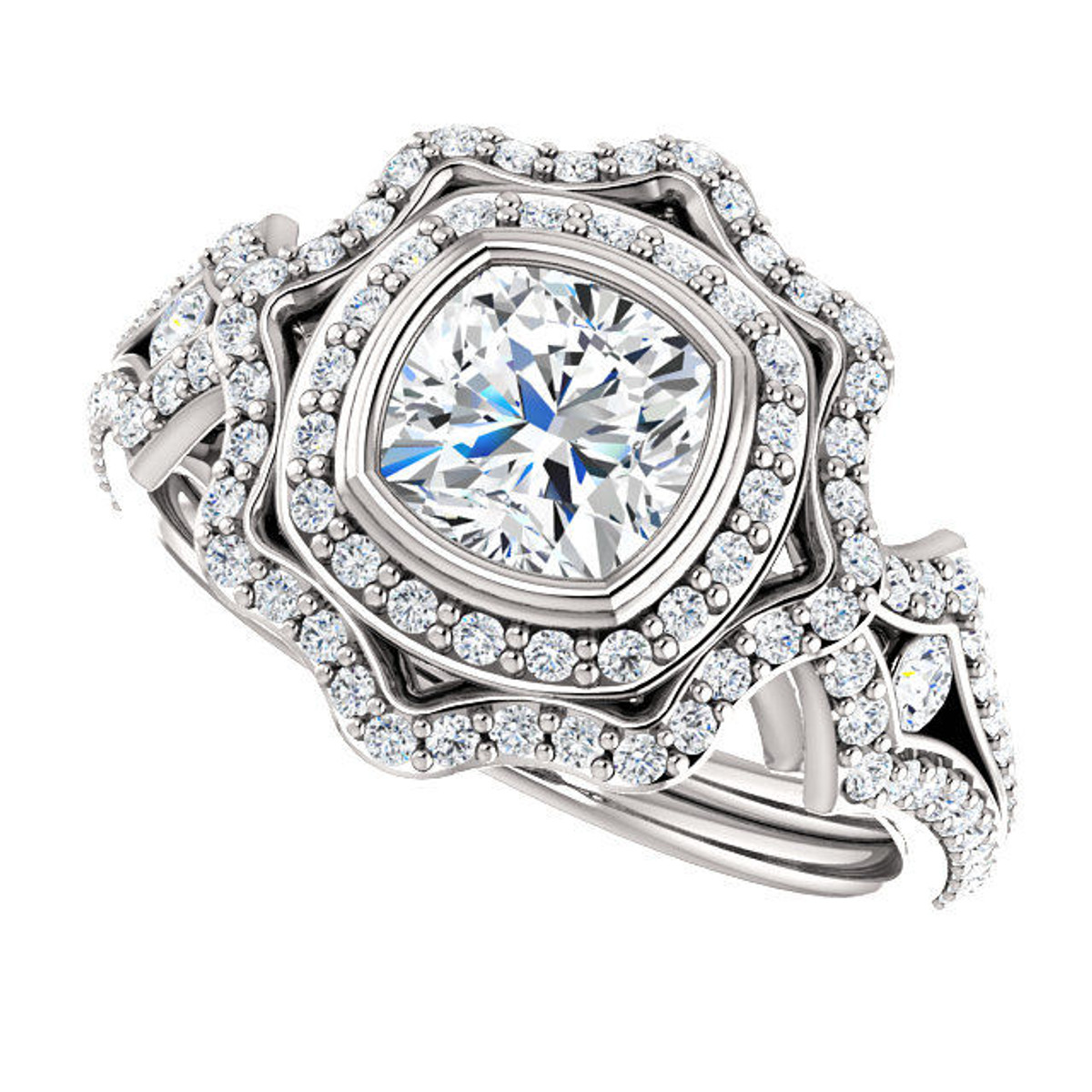 Cushion Cut Double Halo Vintage Engagement Ring Princess Jewelry