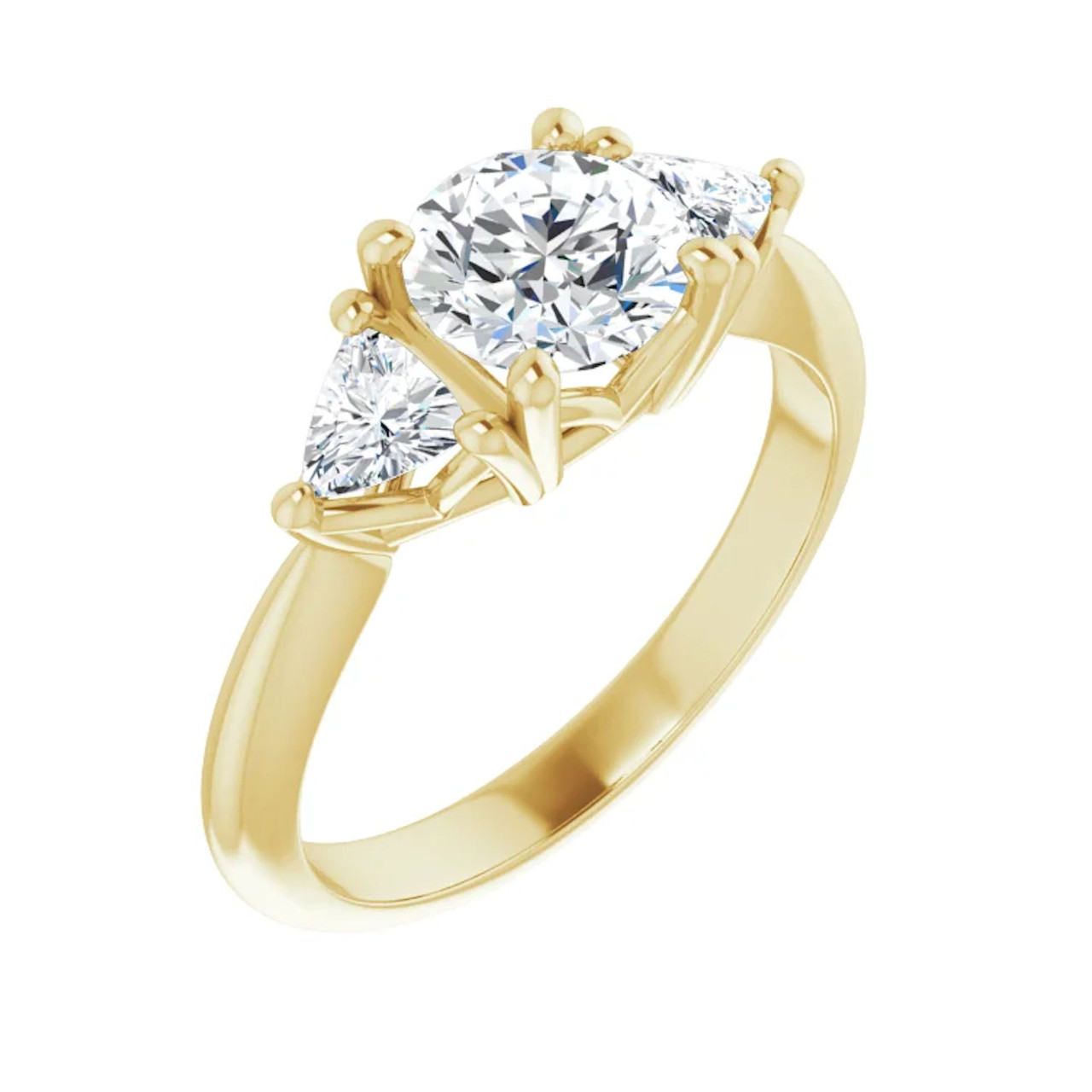 Trillion 3 Stone Cushion diamond Wedding Ring In 14K Yellow Gold |  Fascinating Diamonds