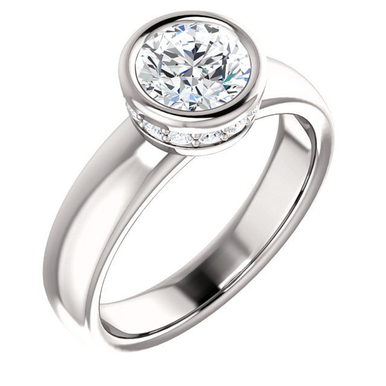 Bezel Set Round Cut Solitaire Engagement Ring In 14K White Gold |  Fascinating Diamonds