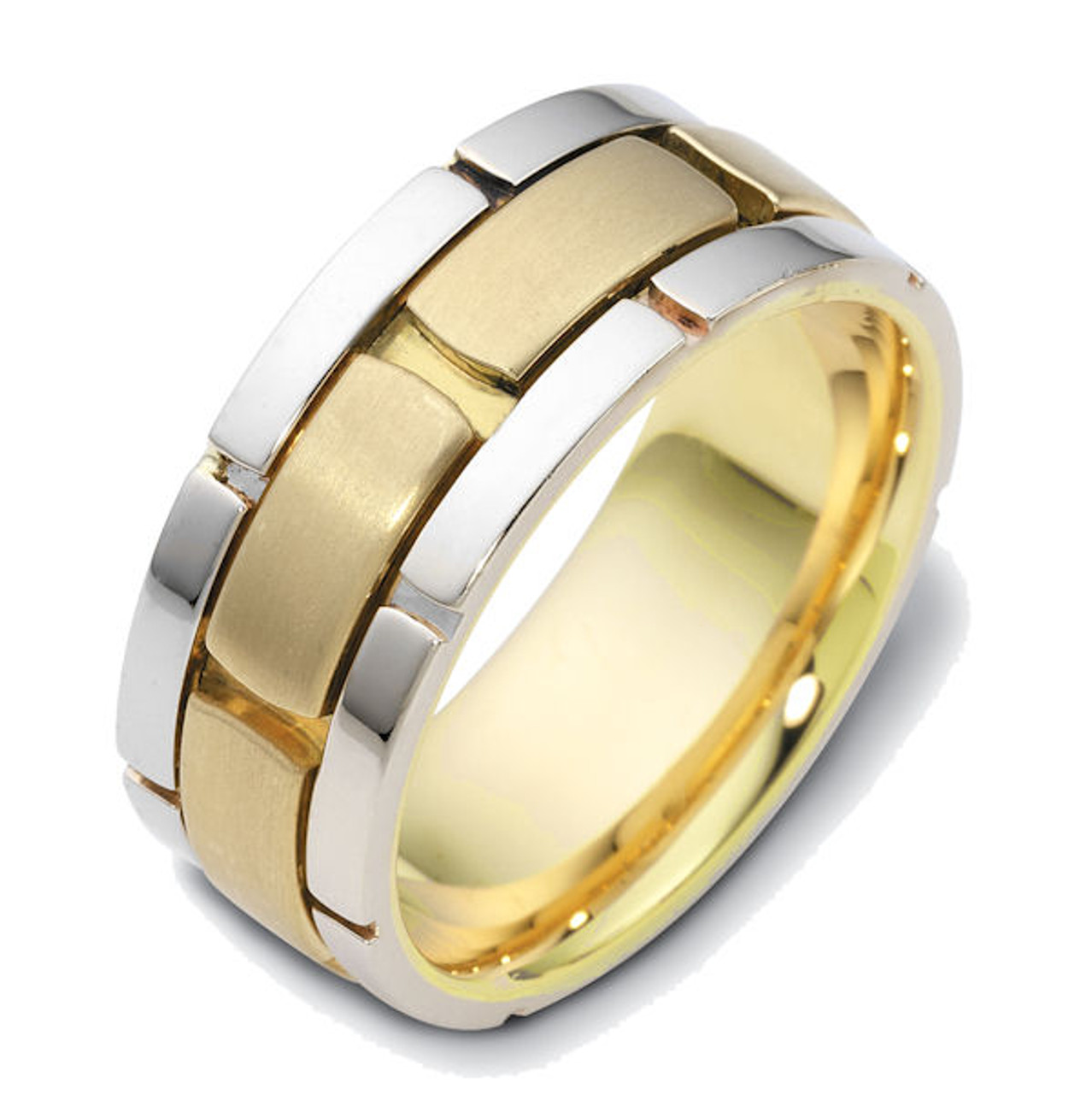 Two Diamond Wedding Band Gold Men's Wide Wedding Ring for Him and Her 14K Yellow Gold / 9.0