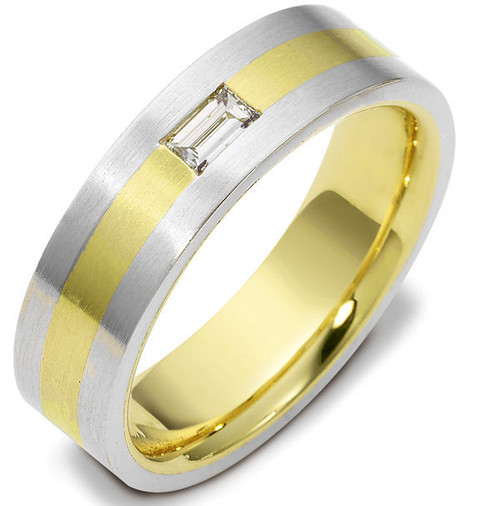14Kt Two-Tone Gold Straight Baguette Diamond Wedding Ring