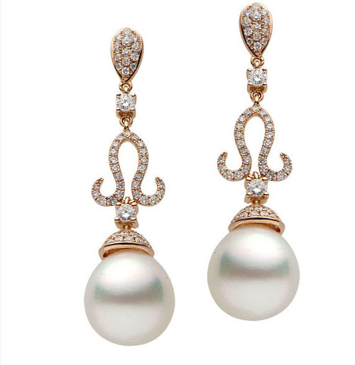 Pearl & Diamond Dangle Earrings 1.04 Ct Tw