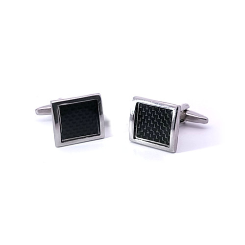 Men's Stainless Steel Cufflinks with Carbon Inlay