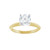 Yellow gold solitaire diamond engagement ring top view that measures about 2.0-2.5 mm wide. 