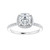 White gold cushion cut halo diamond accented engagement ring, top view